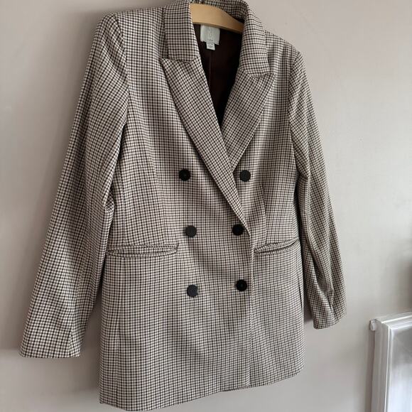 Joie Plaid Double Breasted Blazer Jacket Tan Neutral Size Extra Small XS - Picture 3 of 6